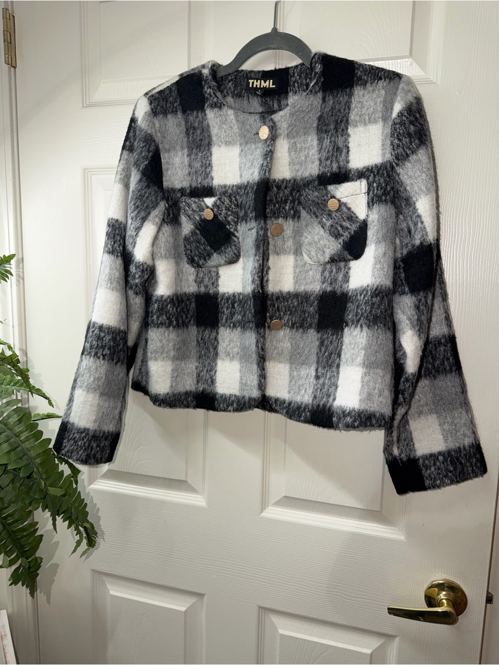 THML Black & White Plaid Teddy Jacket